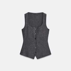 Zara Charcoal Pinstripe Square Round Neck Sleeveless Striped Vest